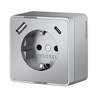 Розетка с заземлением, шторками и USB тип A+C Werkel Gallant серебряный W5071706 4690389179624